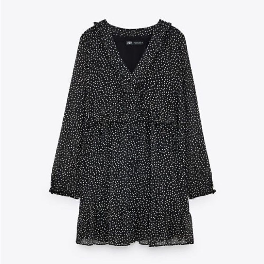 ZARA PRINTED POLKA DOT RUFFLED DRESS